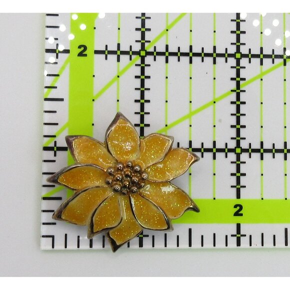 Vintage Avon Yellow Enamel Flower Brooch Pendant Gold Tone Glitter Floral Pin - Picture 9 of 9